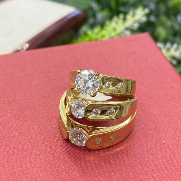 Juego Anillos de Matrimonio De Oro 10K Para Hombres y Mujeres Wedding Band	 Jueg - Picture 8 of 10